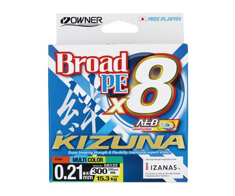 Шнур Owner Kizuna Broad PEx8 300м 0.21мм 15.3кг Multi Color, 300, 0.21