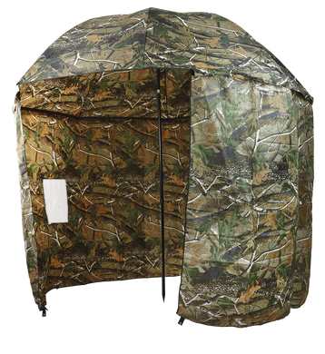 Umbrella Shelter, camou, 250cm - Парасоля рибальська камуфляжна з відстібним тентом та регулюванням нахилу, у комплекті з кілочками, діаметр: (250см), вага: (3кг)