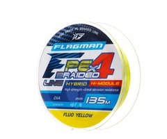 Шнур Flagman PE Hybrid F4 135m FluoYellow 0,06mm. 2,7кг/6lb, 135, 0.06 мм